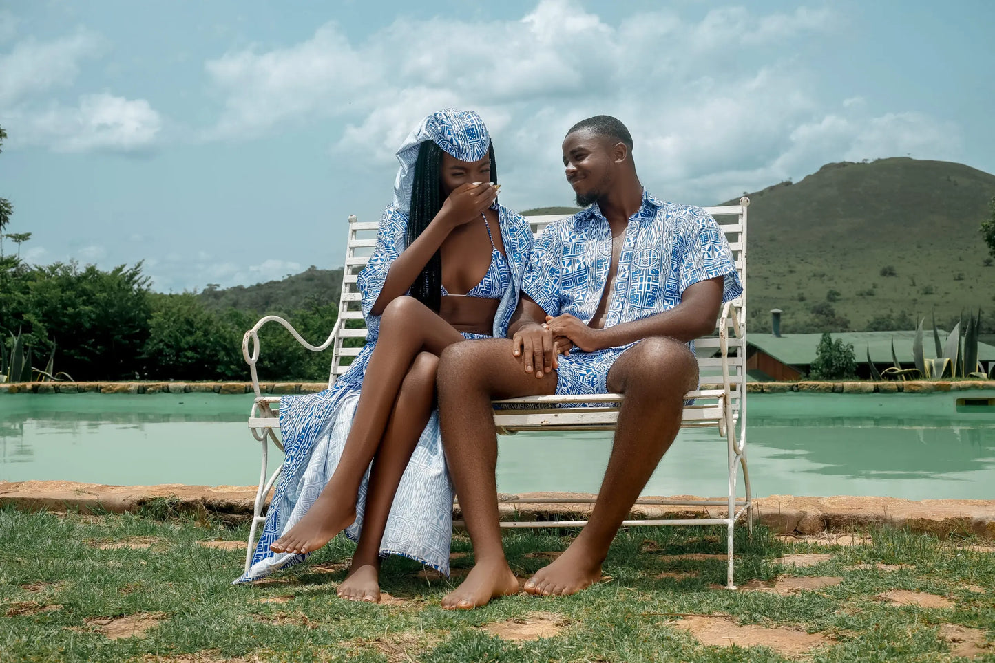 Blue Bami Swim Shorts, bra and Kimono set Kibonen