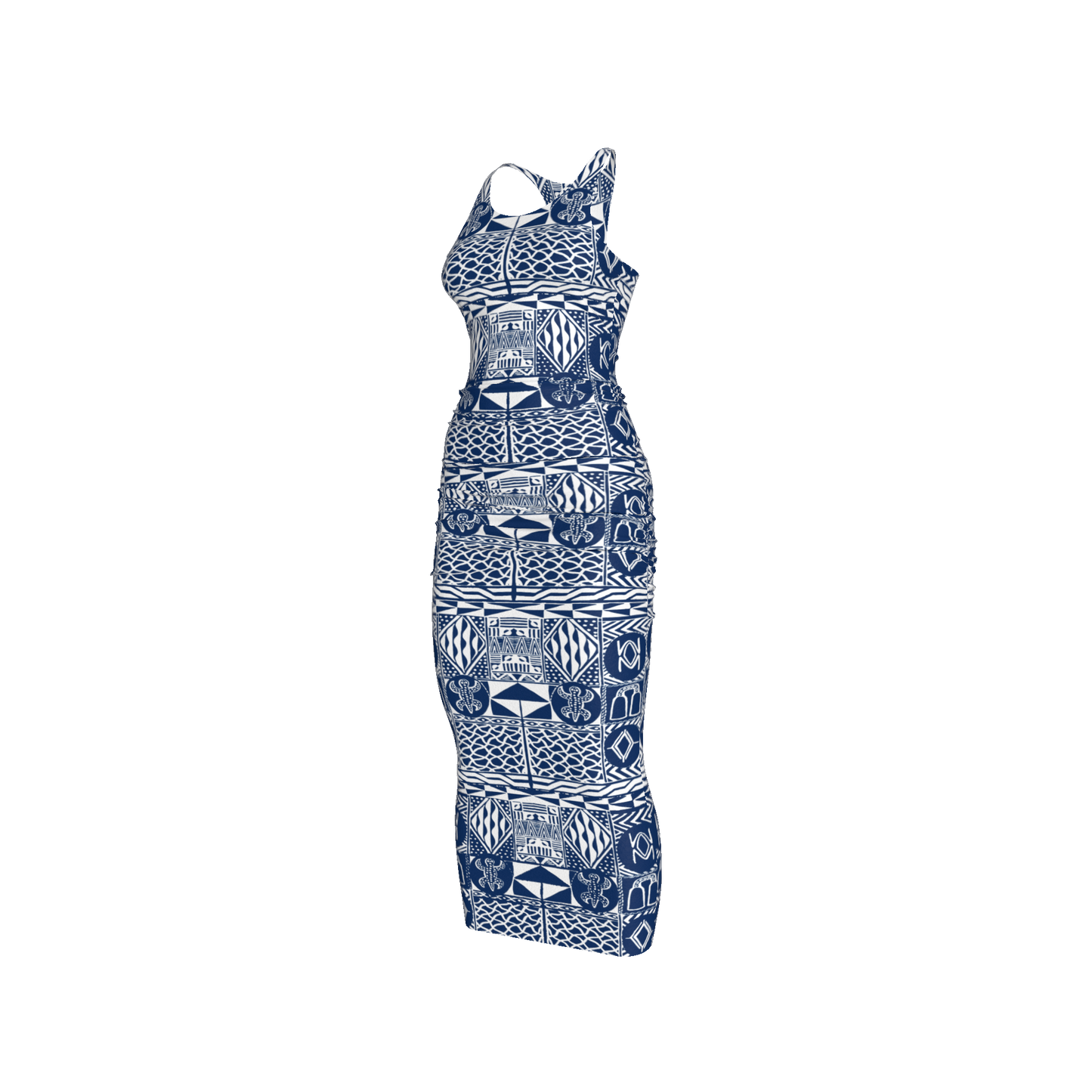 Side profile of racerback bodycon dress in Tencel jersey