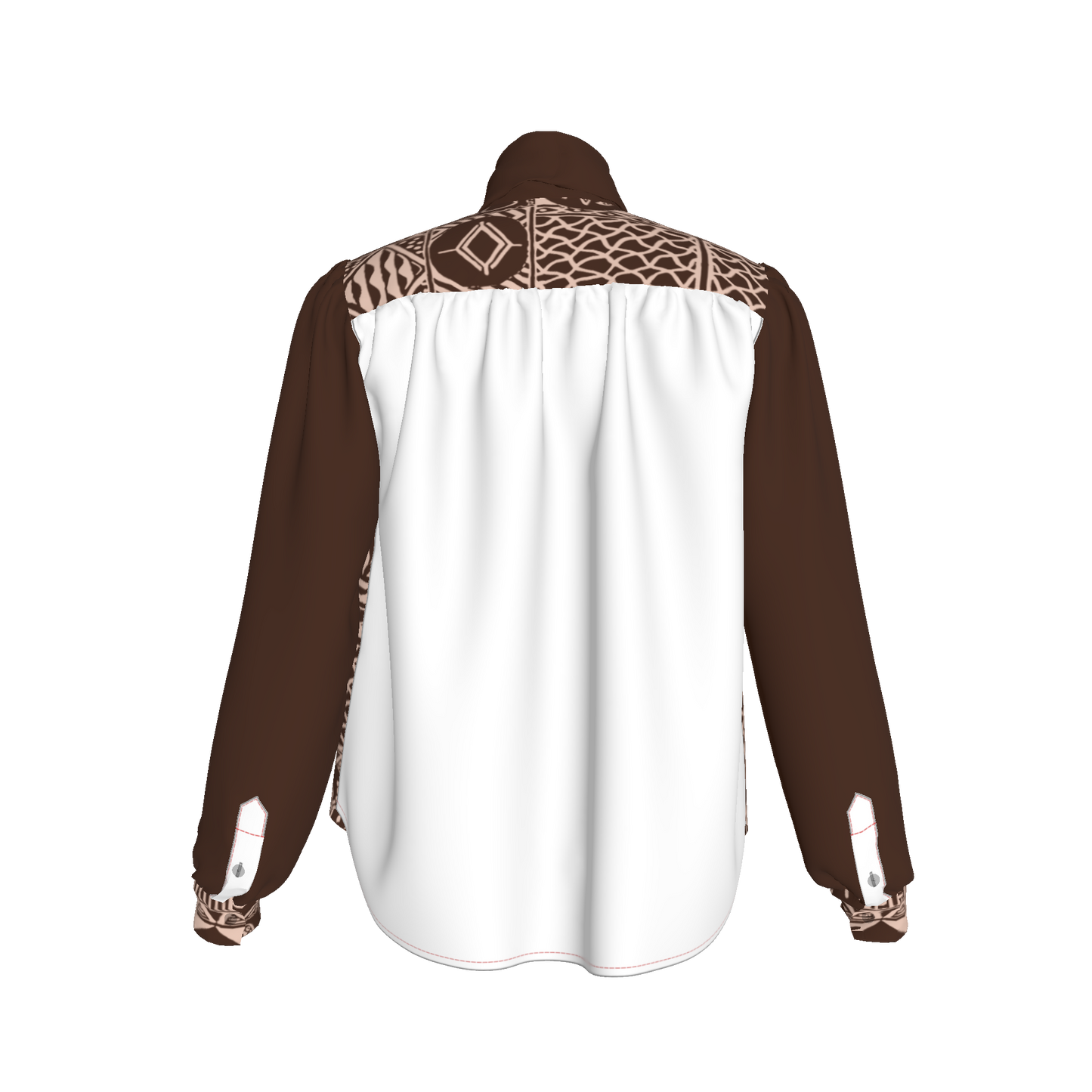 Back of blouse with white silk panel and rich color contrast