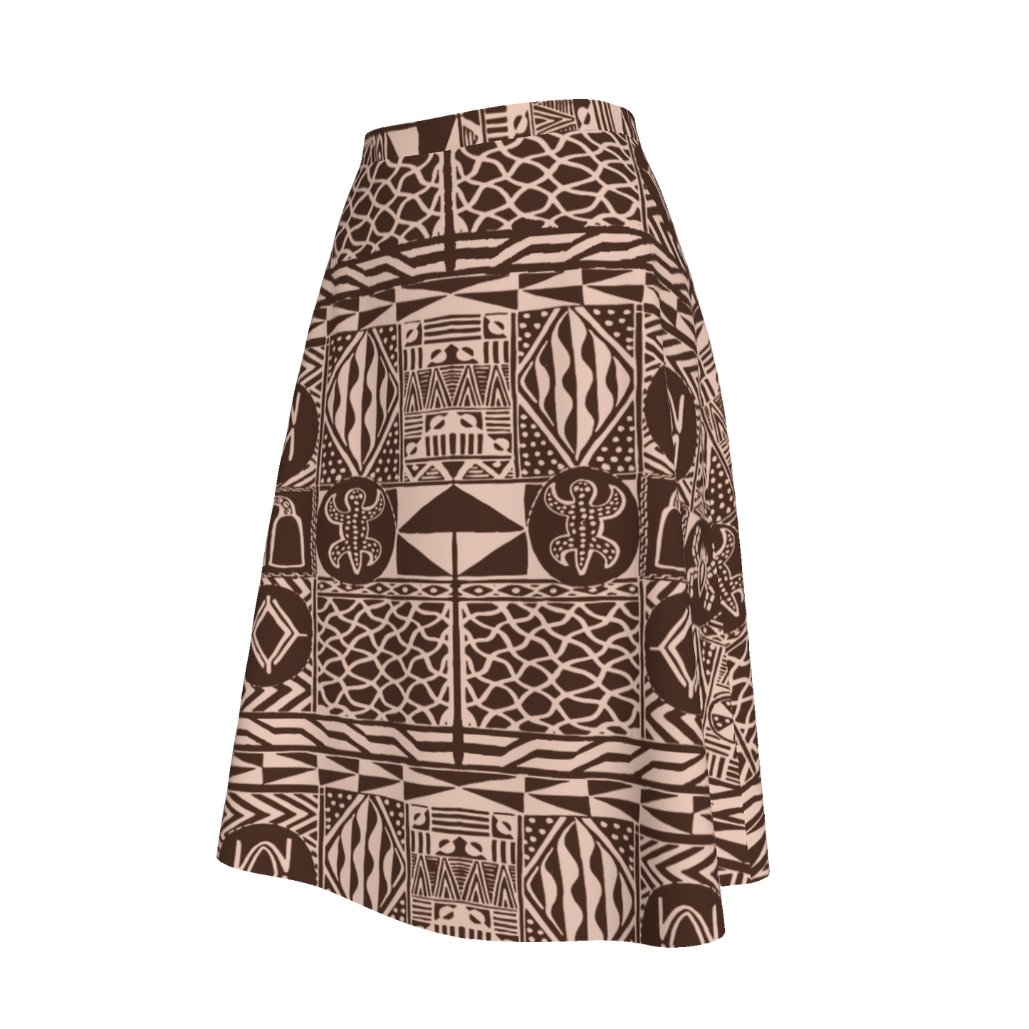 Side view of Tencel circle skirt with structured flow and drape