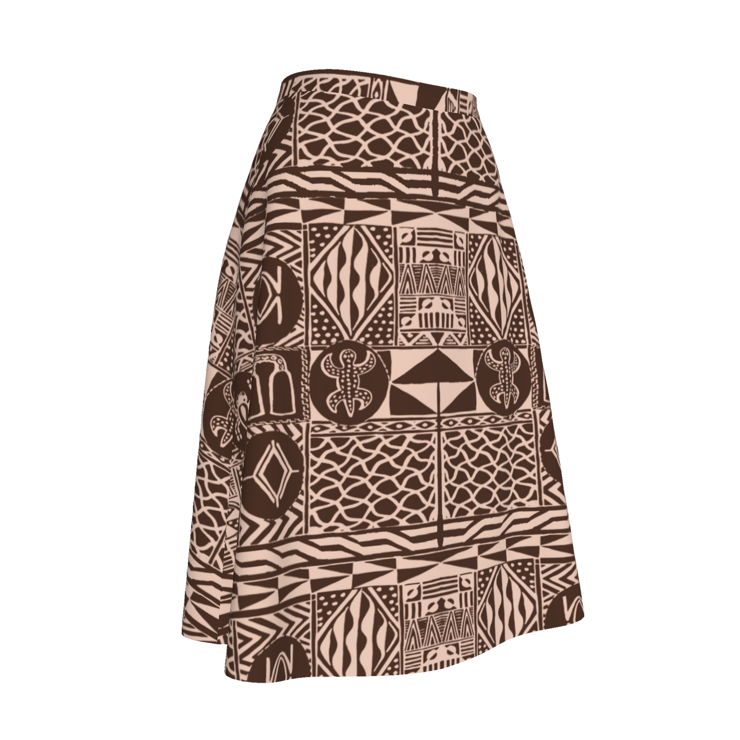 Flat lay of Ngassa Circle Skirt in earthy tones and cultural print
