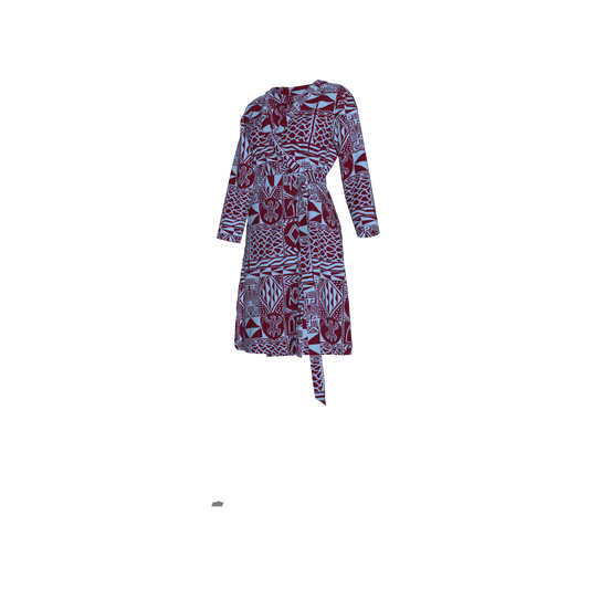 Side view of organic cotton wrap dress with waist tie detail