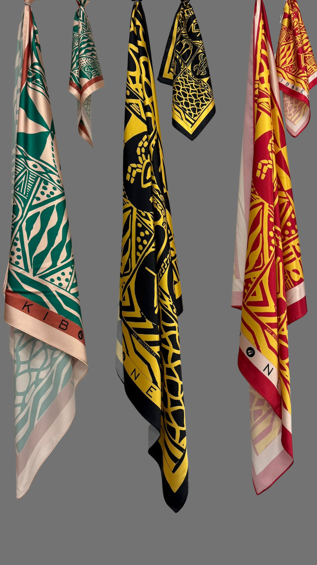 Colorful Bana scarves hanging in display