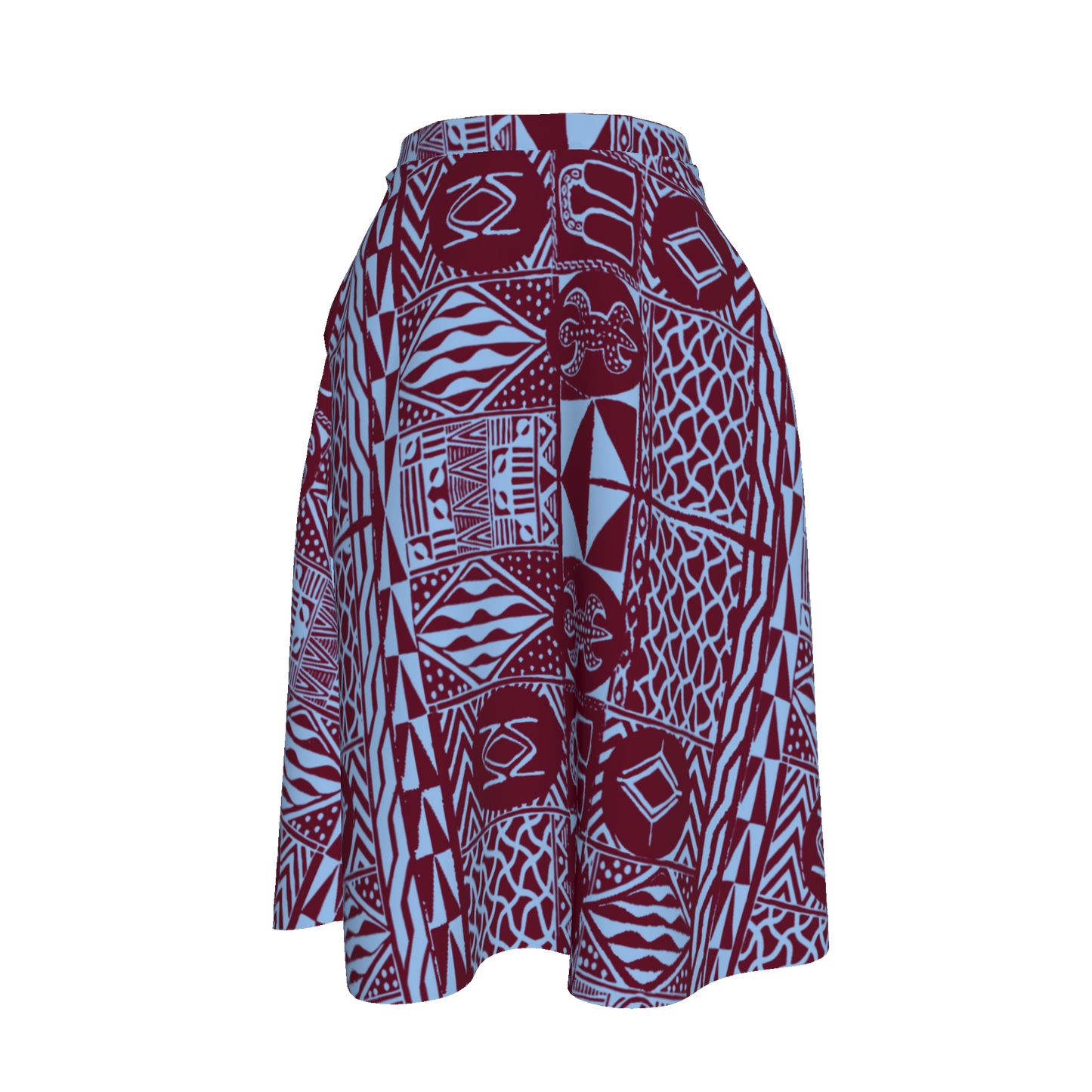 Front view of Banja Skirt in red and blue African heritage print