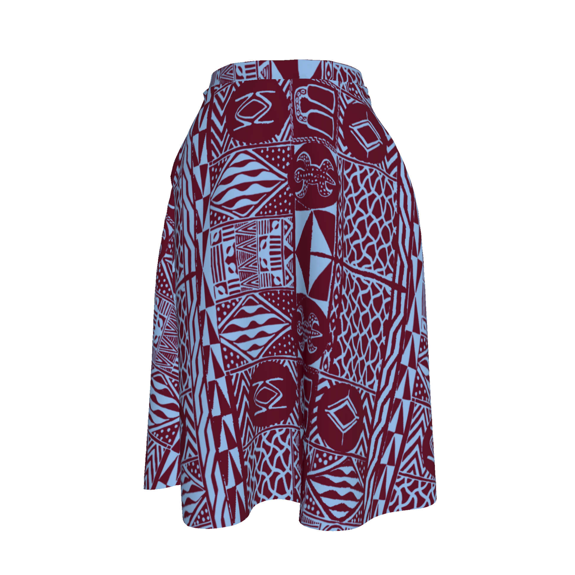 Front view of Banja Skirt in red and blue African heritage print