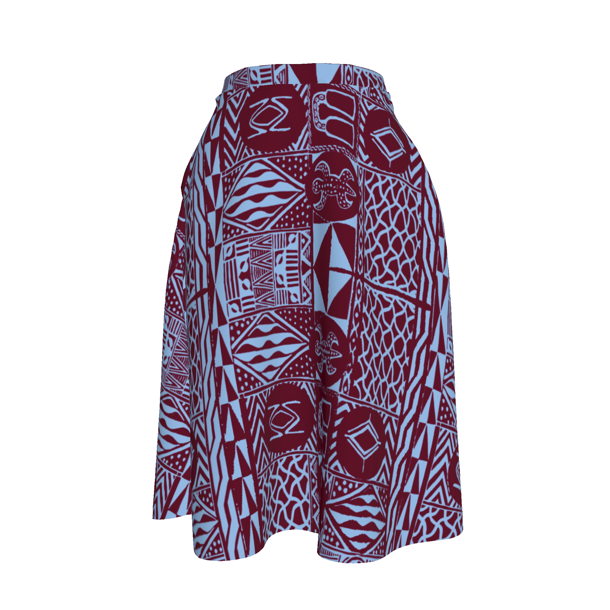 Front view of Banja Skirt in red and blue African heritage print