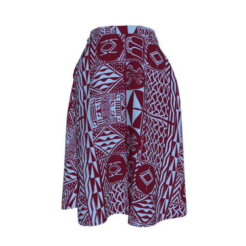 Front view of Banja Skirt in red and blue African heritage print