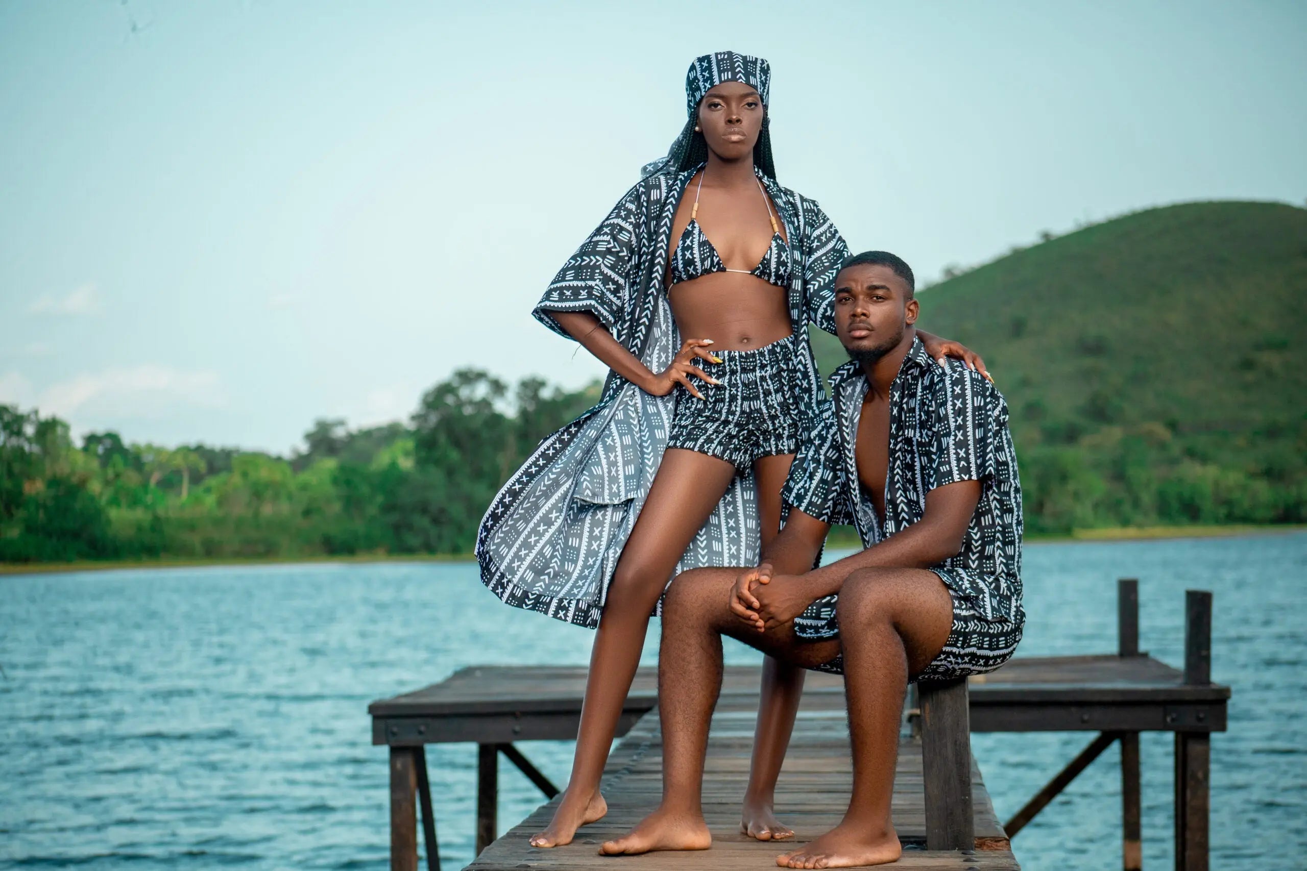 Bogolan Print Bikini kimono set Kibonen