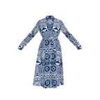 Front flat lay of cotton shirt dress with button-down detail and waist seam