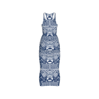 Back view showing racer-style cut and pattern alignment