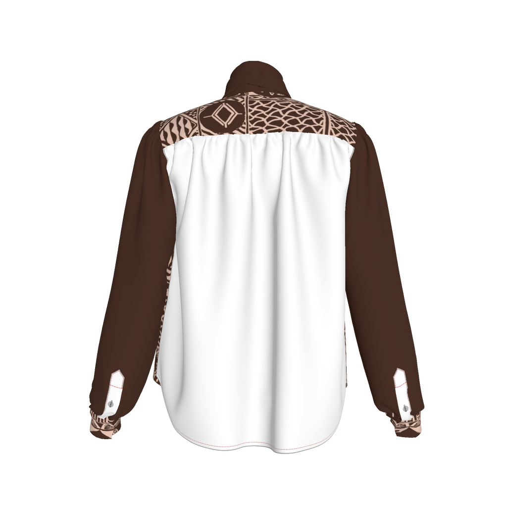 Back of blouse with white silk panel and rich color contrast