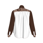 Back of blouse with white silk panel and rich color contrast