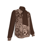 Close-up of patterned silk front and clean tailoring details