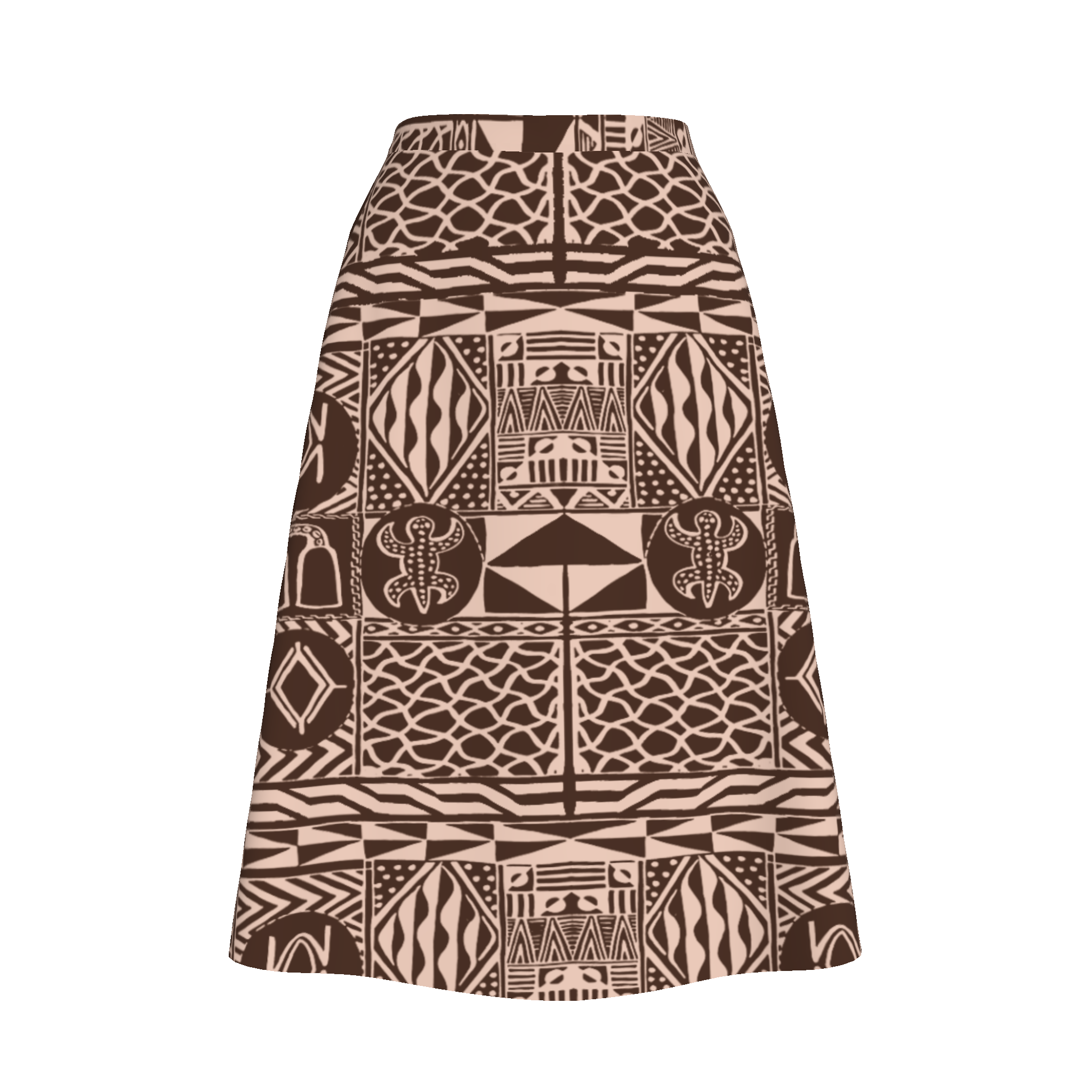 Front view of Ngassa Skirt showing intricate heritage print pattern