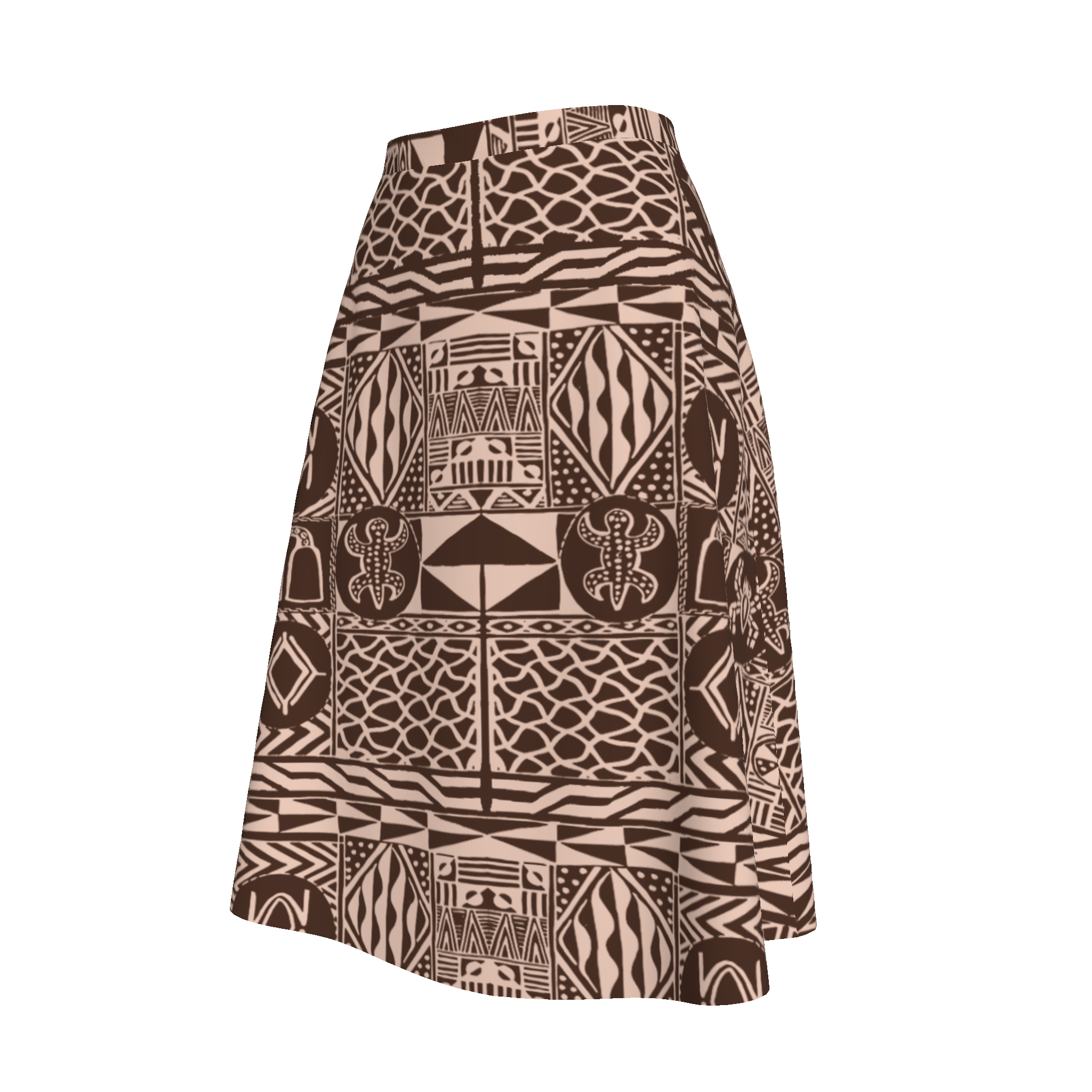 Side view of Tencel circle skirt with structured flow and drape