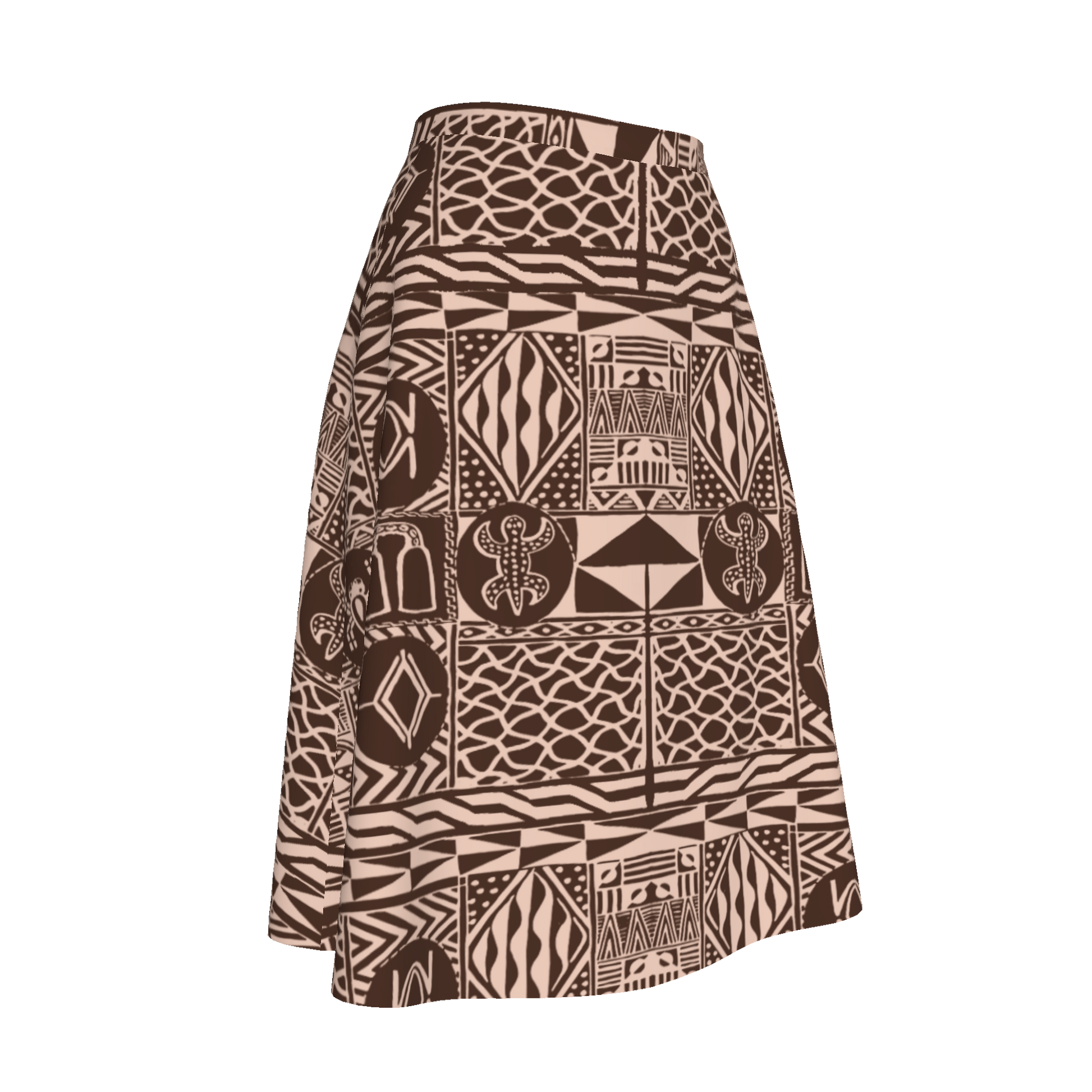 Flat lay of Ngassa Circle Skirt in earthy tones and cultural print