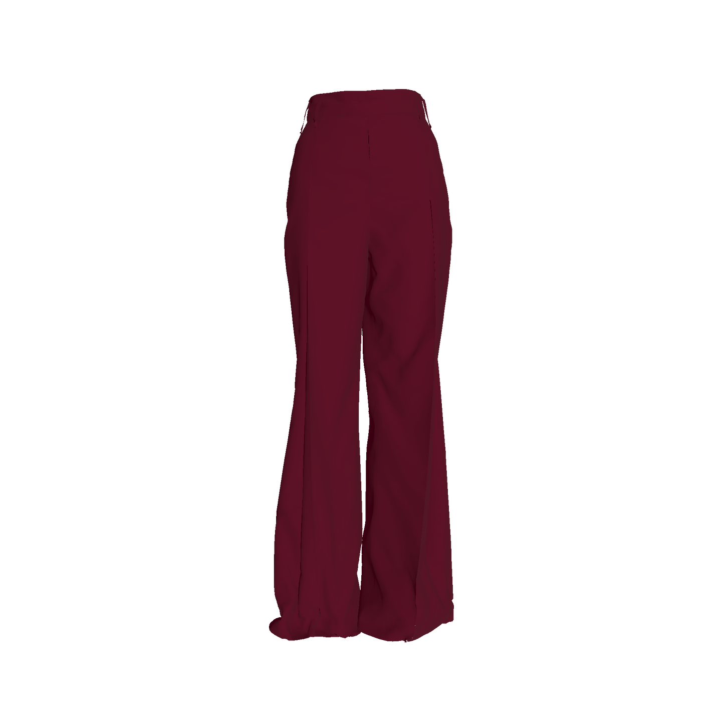 Front view of burgundy wide-leg pants made from cotton-hemp sateen