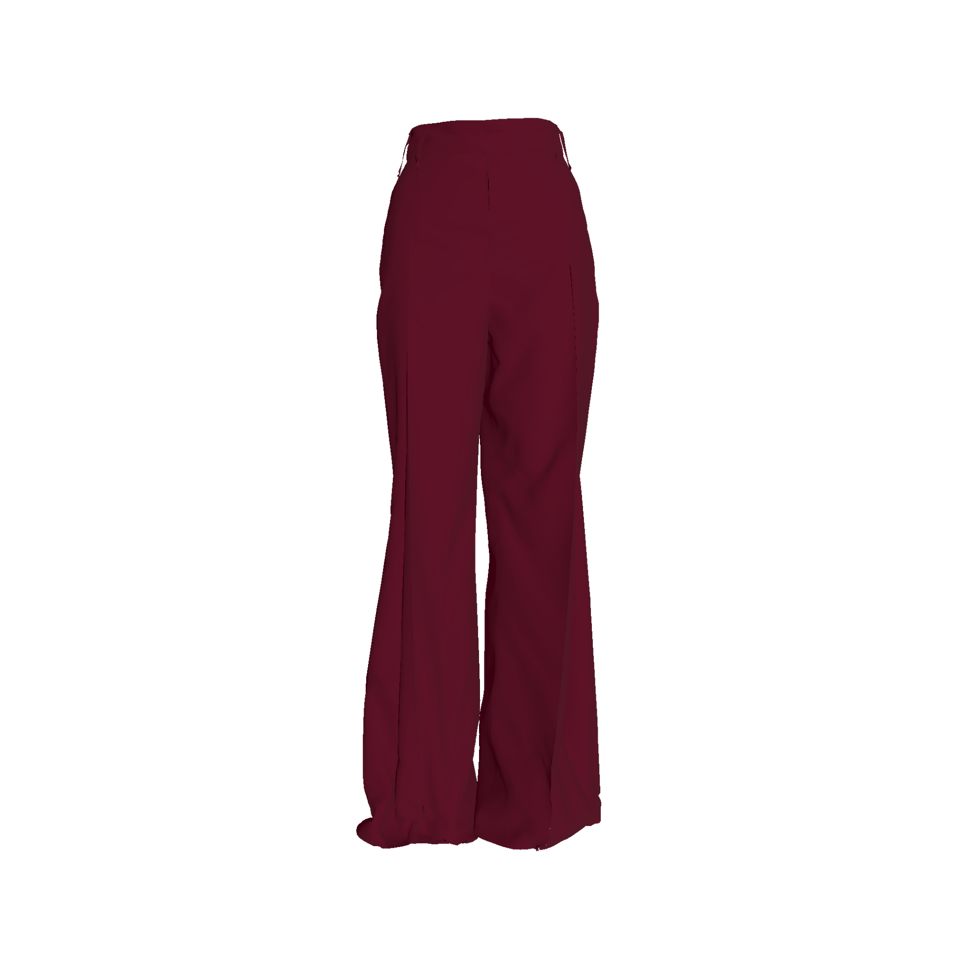 Front view of burgundy wide-leg pants made from cotton-hemp sateen
