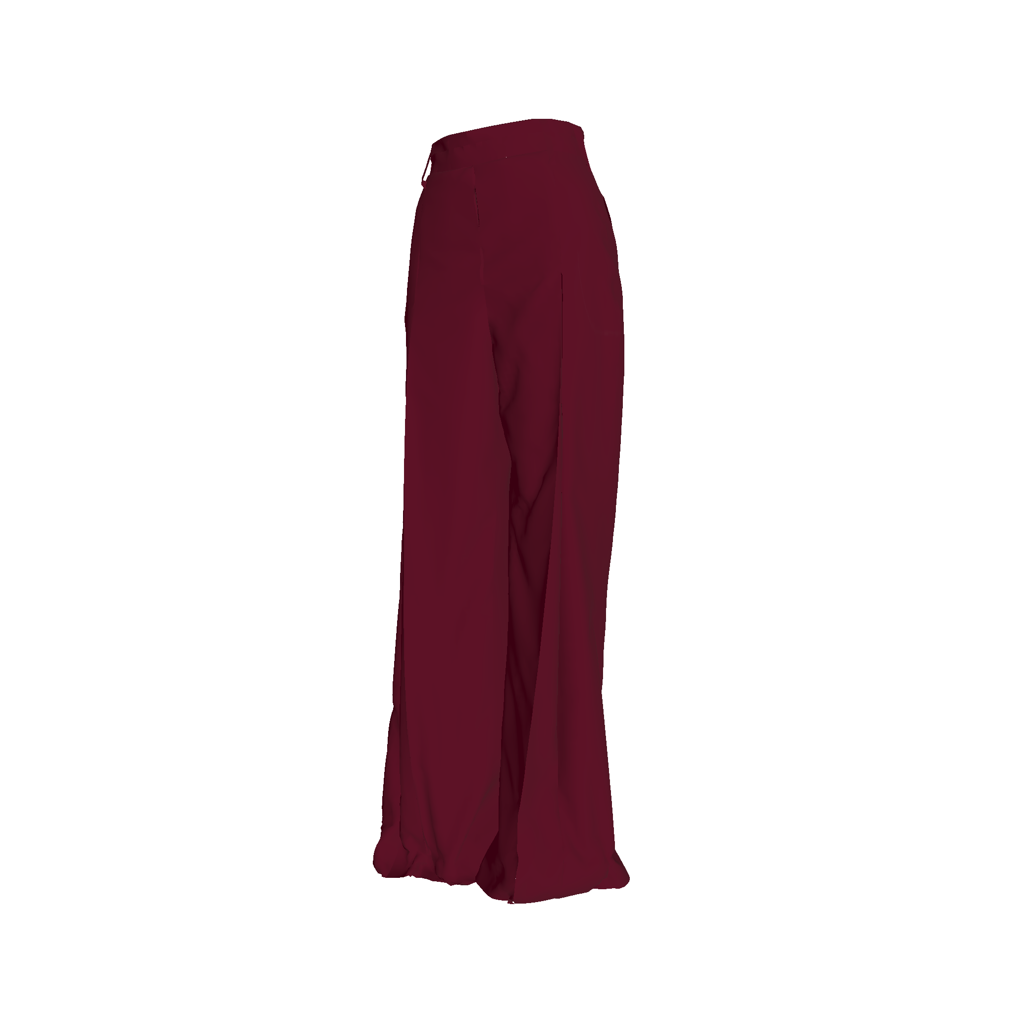 Side angle of pants highlighting wide-leg silhouette and fluid drape