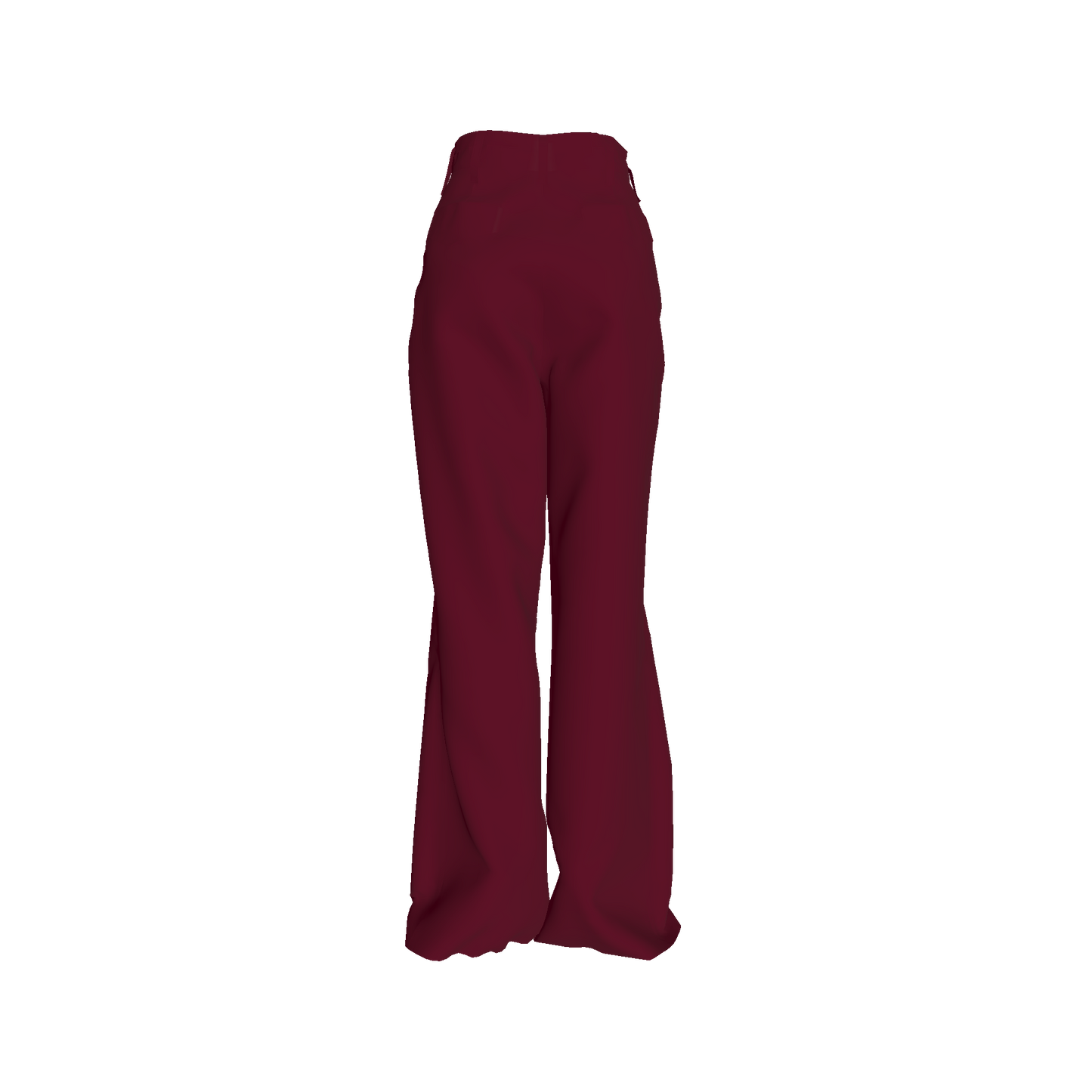 Back view of sustainable burgundy pants in soft, structured fabric
