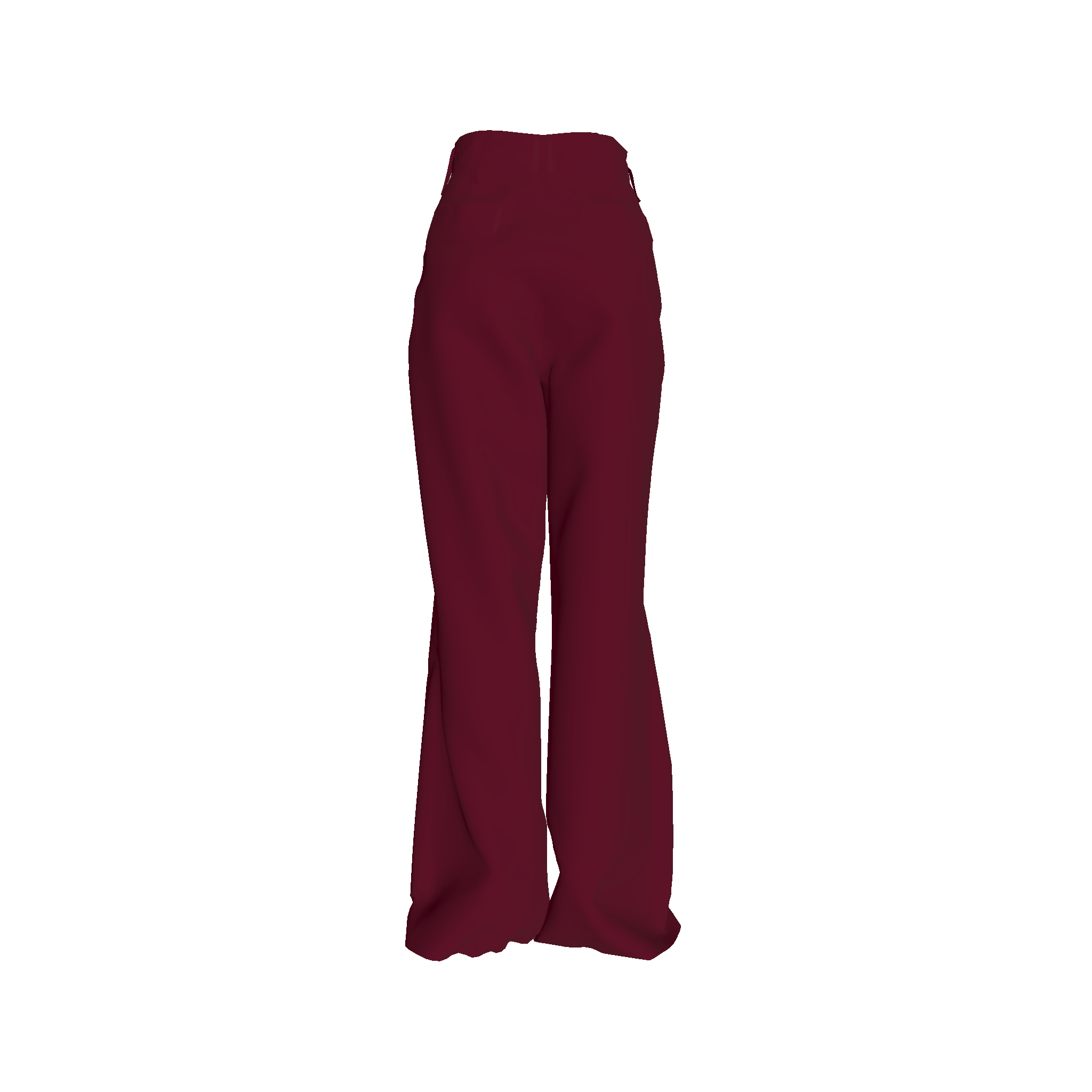 Back view of sustainable burgundy pants in soft, structured fabric