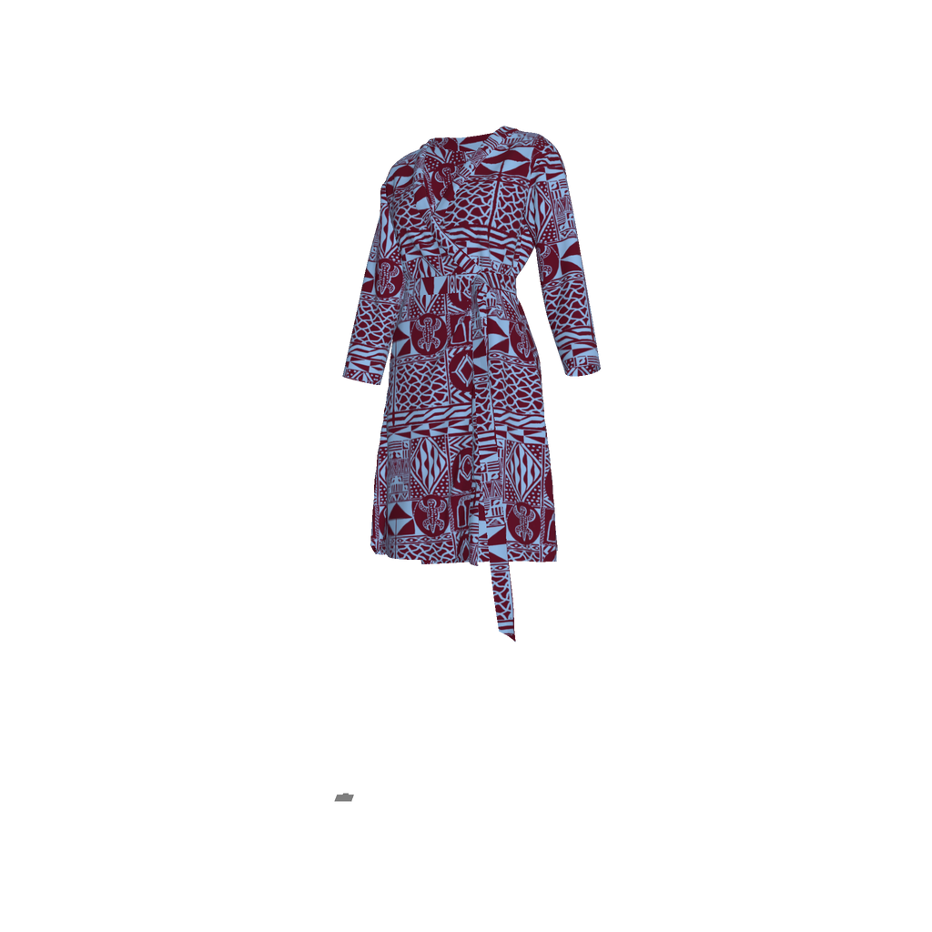Side view of organic cotton wrap dress with waist tie detail