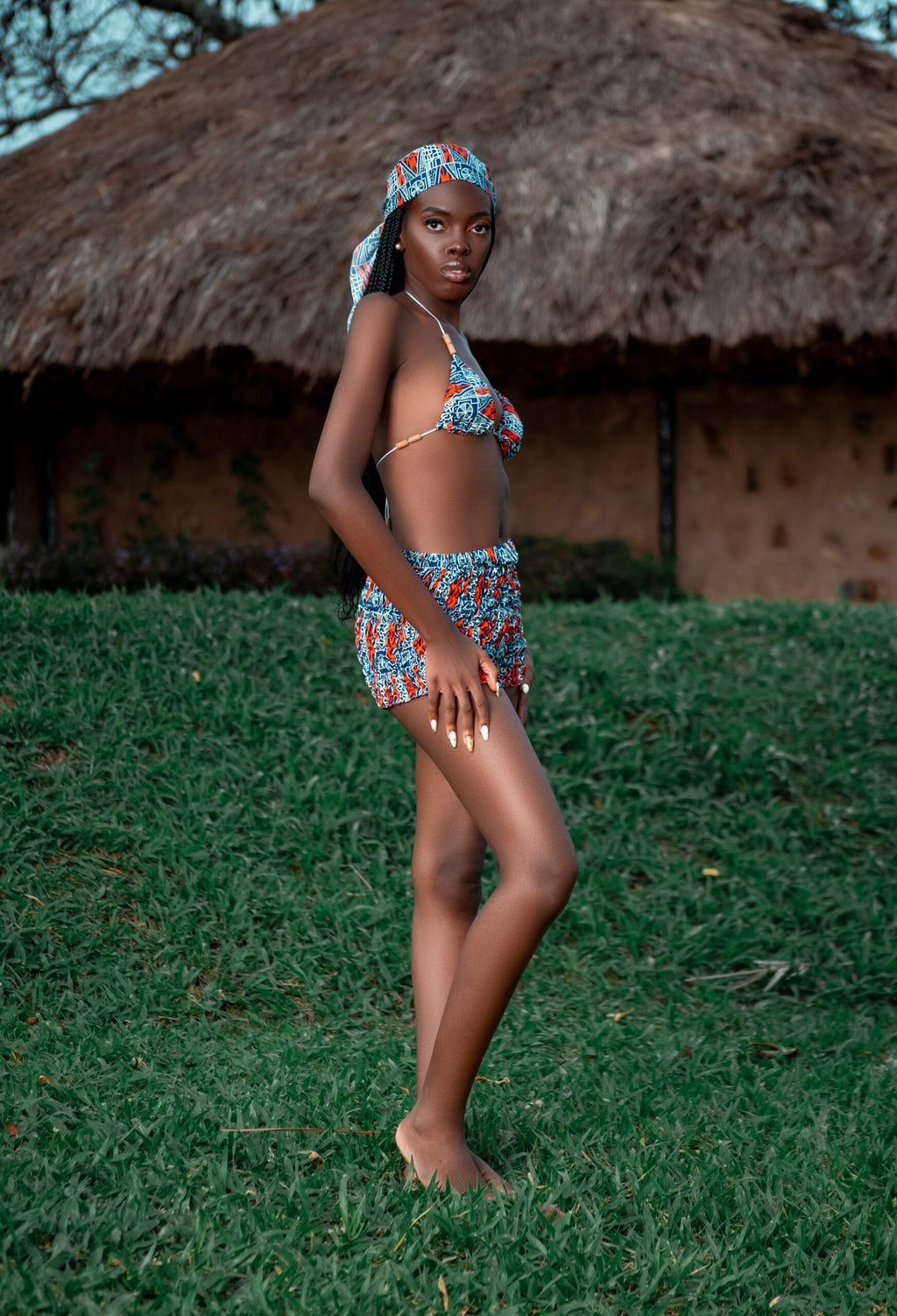 Orange Bami Swim Shorts and bra Kibonen