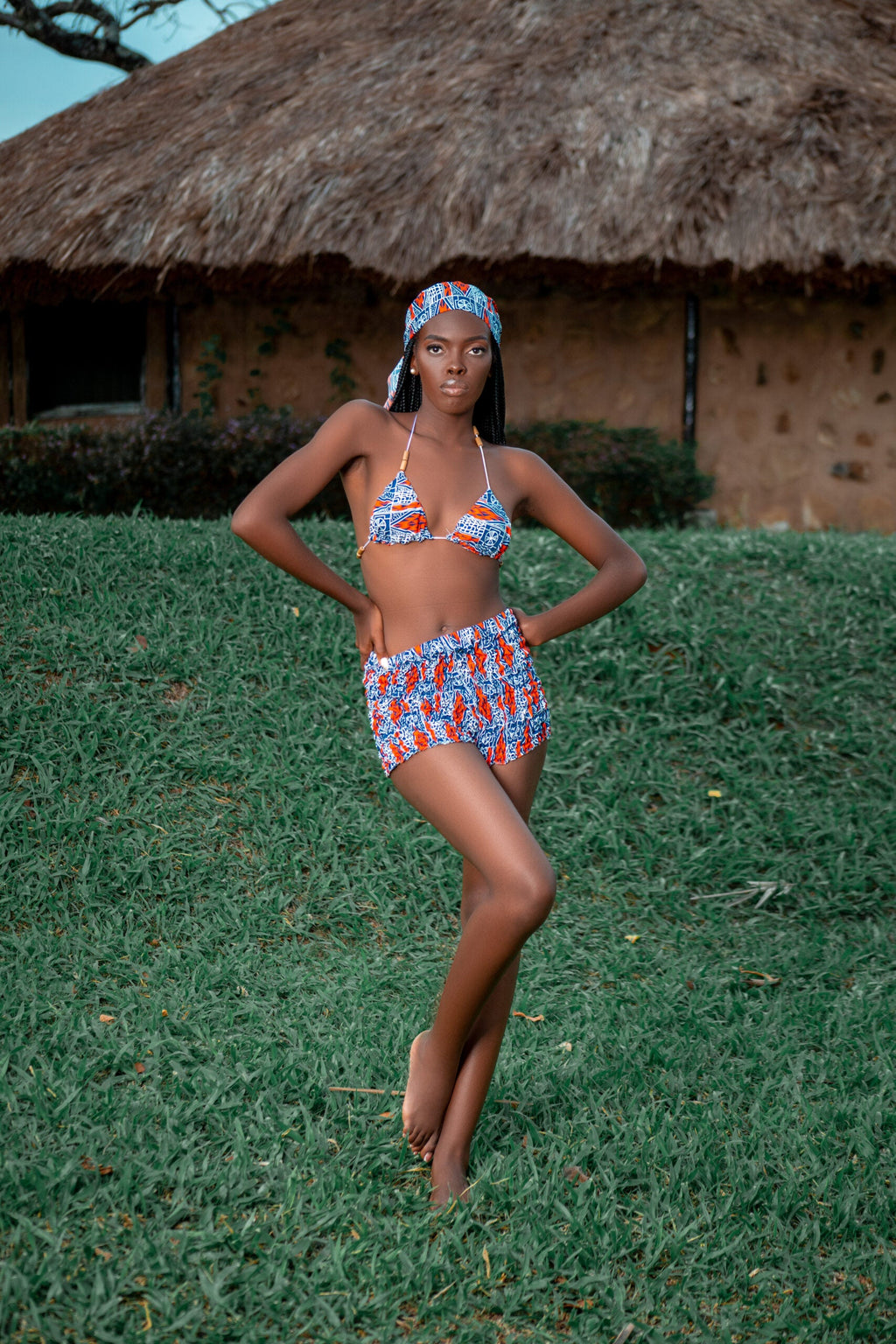Orange Bami Swim Shorts and bra Kibonen