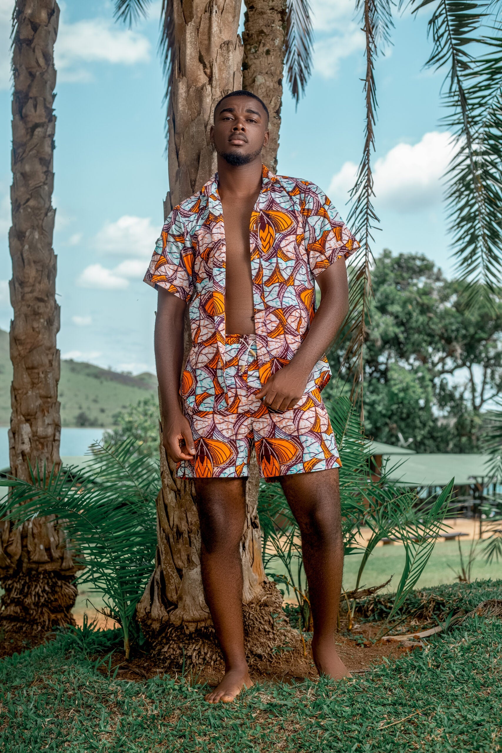 Peach Ankara Bermuda set Kibonen
