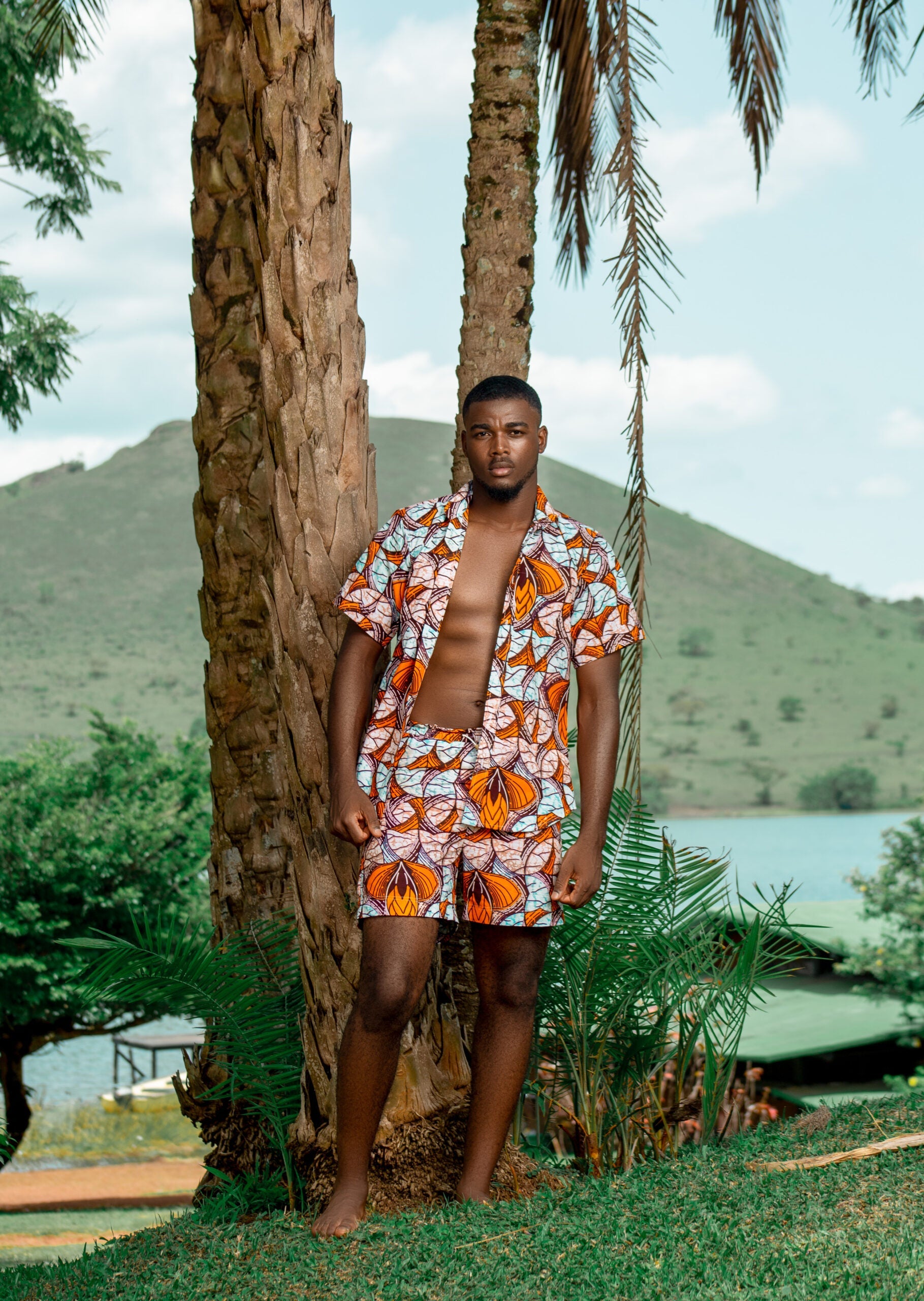 Peach Ankara Bermuda set Kibonen