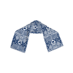 Flat lay of silk-cotton African print scarf in blue and white